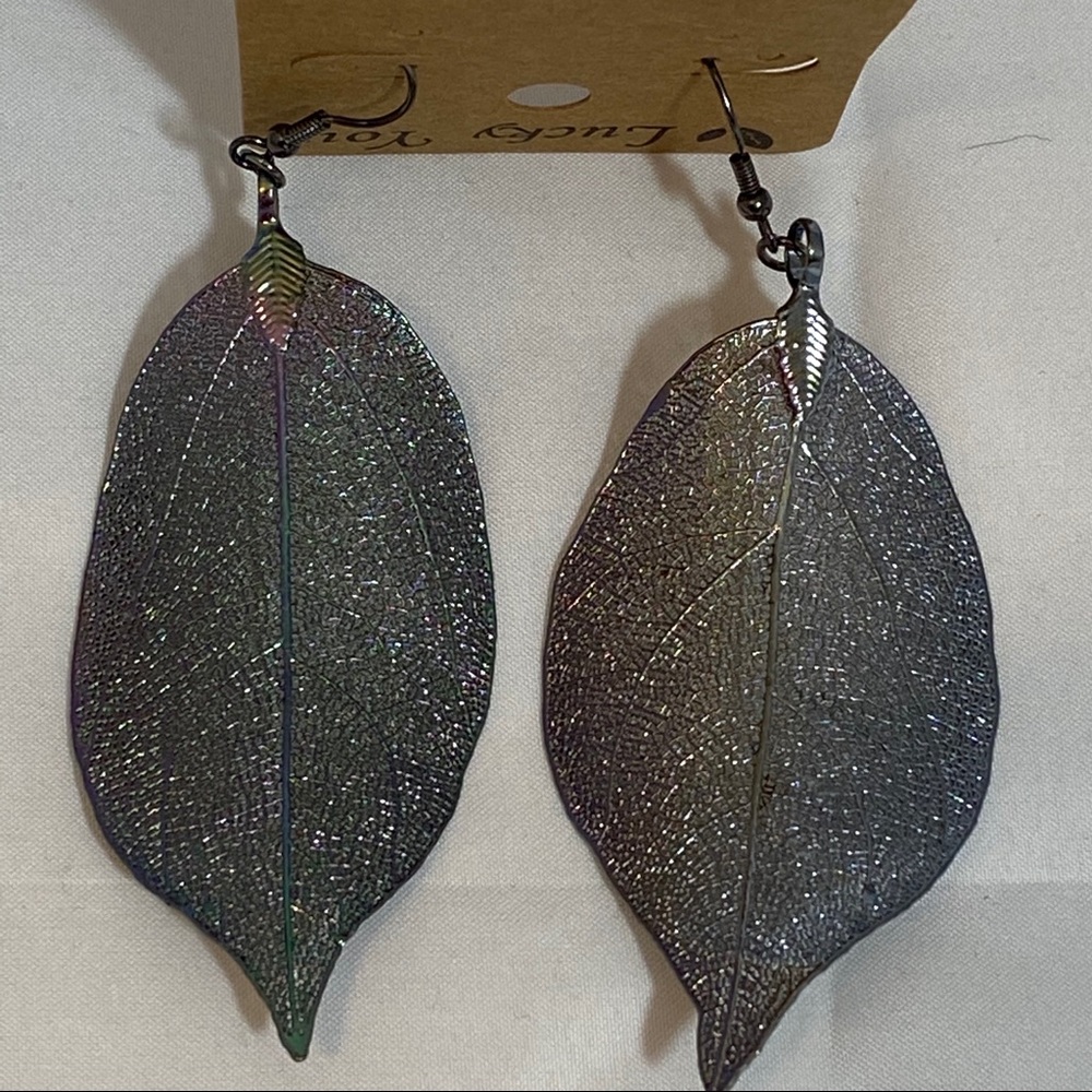 Iridescent Leaf Earrings - Picture 6 of 8